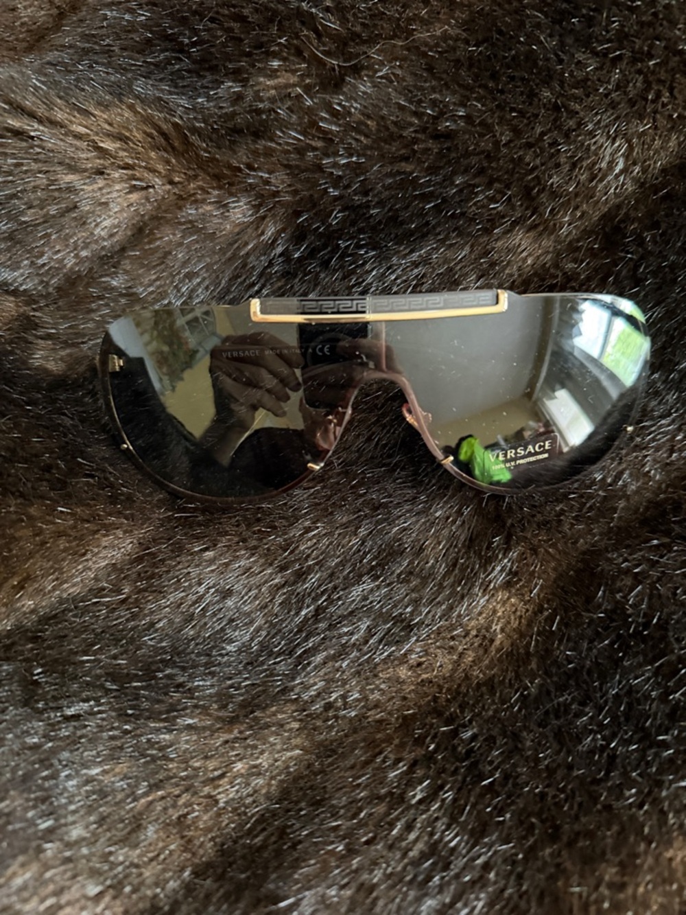 Versace NWT dark green lens Aviator / Shield Sunglasses with Gold Accents - Picture 2 of 6